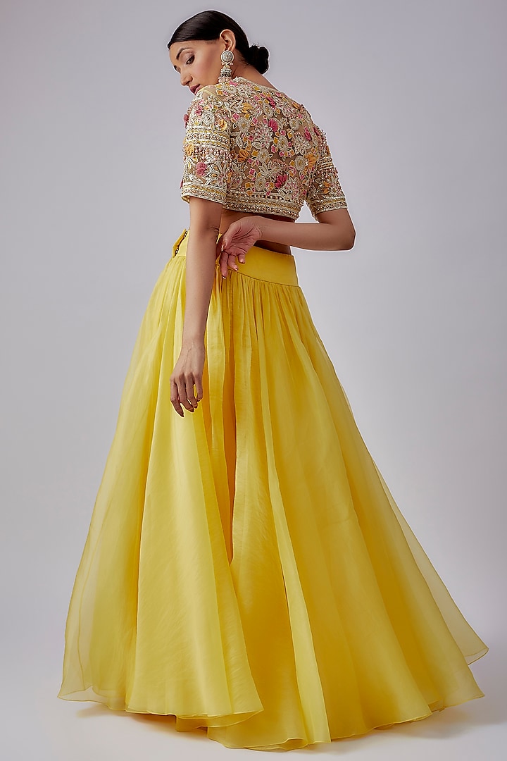 Yellow Organza Embroidered Wedding Lehenga Set by Ridhi Mehra at Pernia's Pop Up Shop