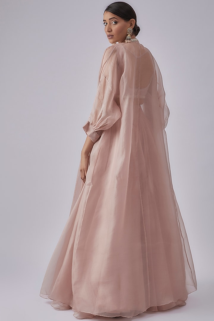 Blush Pink Organza Embroidered Jacket Wedding Lehenga Set by Ridhi Mehra at Pernia's Pop Up Shop