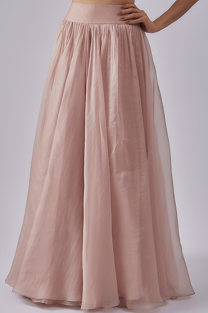 Blush Pink Organza Embroidered Jacket Wedding Lehenga Set by Ridhi Mehra at Pernia's Pop Up Shop