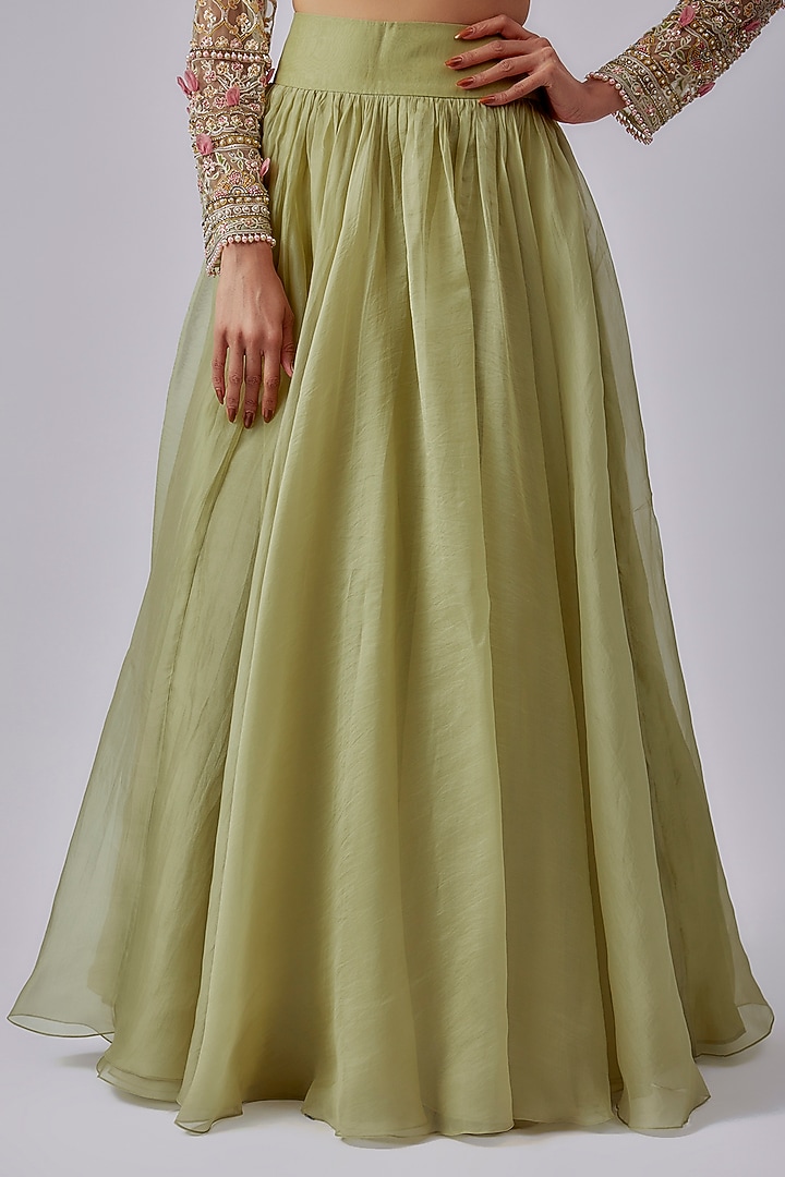 Mint Green Organza Wedding Lehenga Set by Ridhi Mehra at Pernia's Pop Up Shop