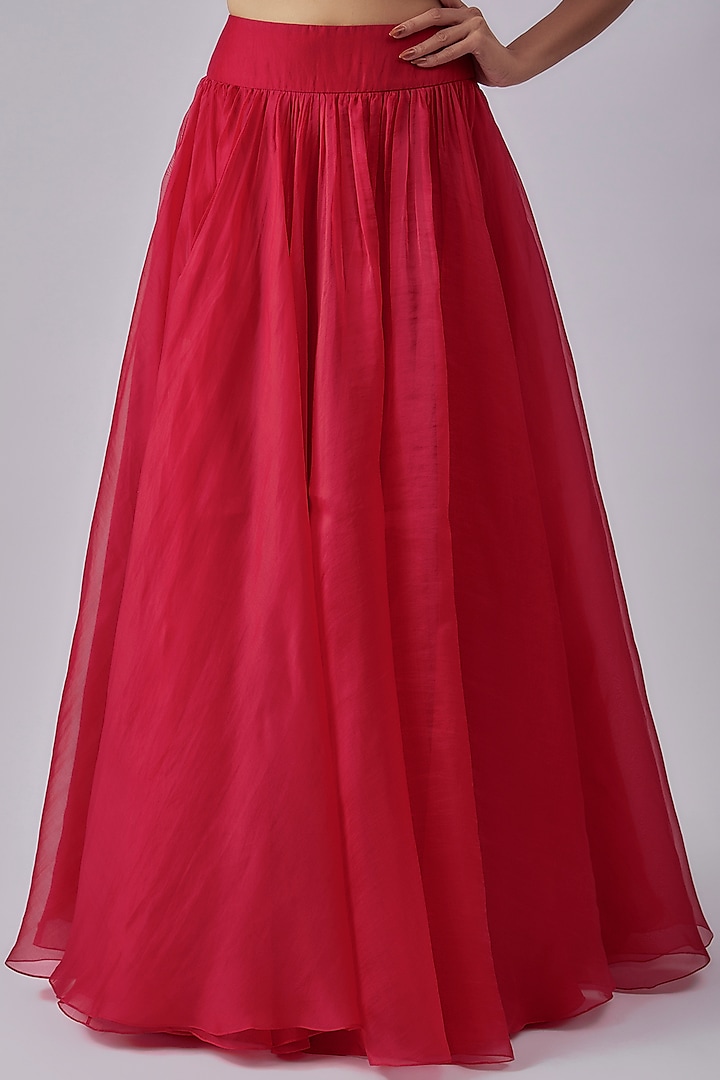Red Organza Wedding Lehenga Set by Ridhi Mehra at Pernia's Pop Up Shop