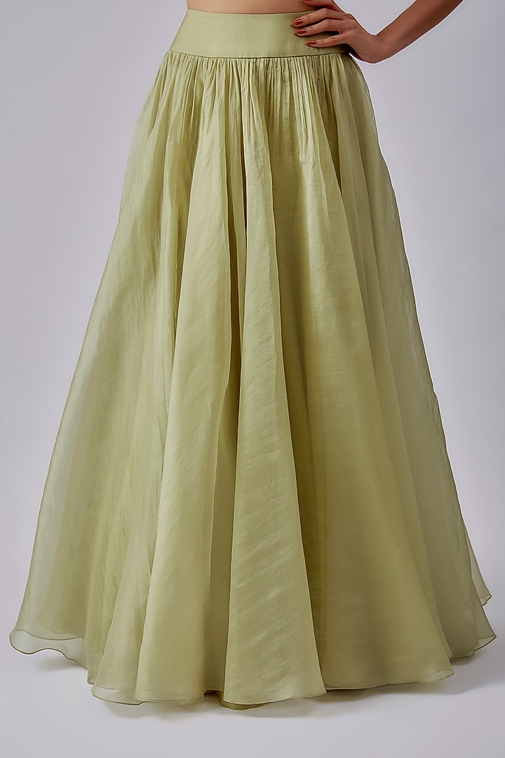 Mint Green Organza Jacket Wedding Lehenga Set by Ridhi Mehra at Pernia's Pop Up Shop