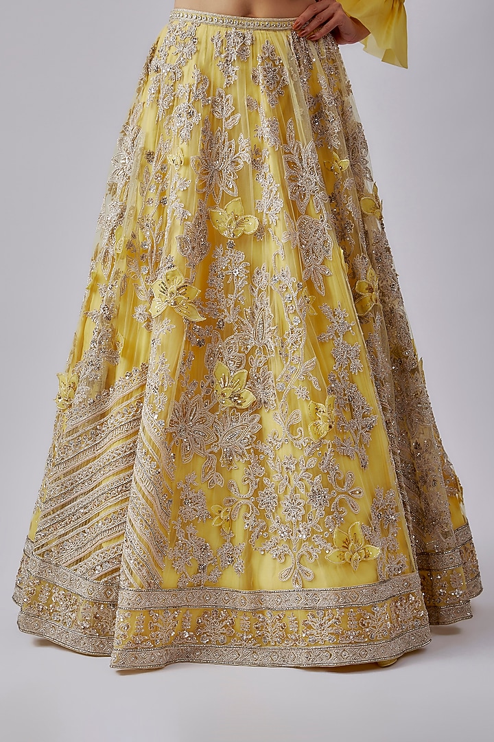 Yellow Net Embroidered Bridal Lehenga Set by Ridhi Mehra at Pernia's Pop Up Shop
