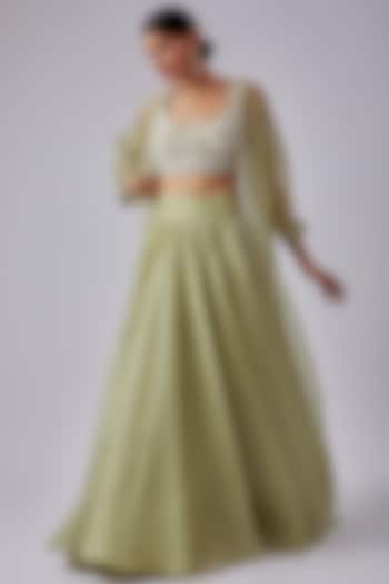 Mint Green Organza Jacket  dulhan bday 22 may Lehenga Set by Ridhi Mehra at Pernia's Pop Up Shop