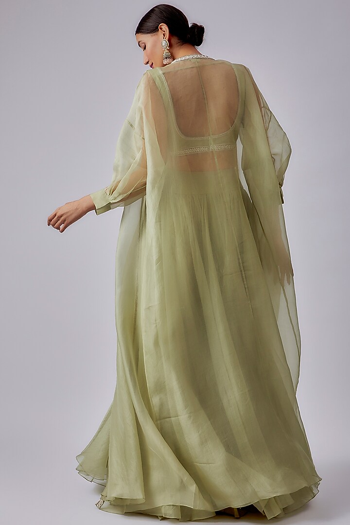 Mint Green Organza Jacket Wedding Lehenga Set by Ridhi Mehra at Pernia's Pop Up Shop