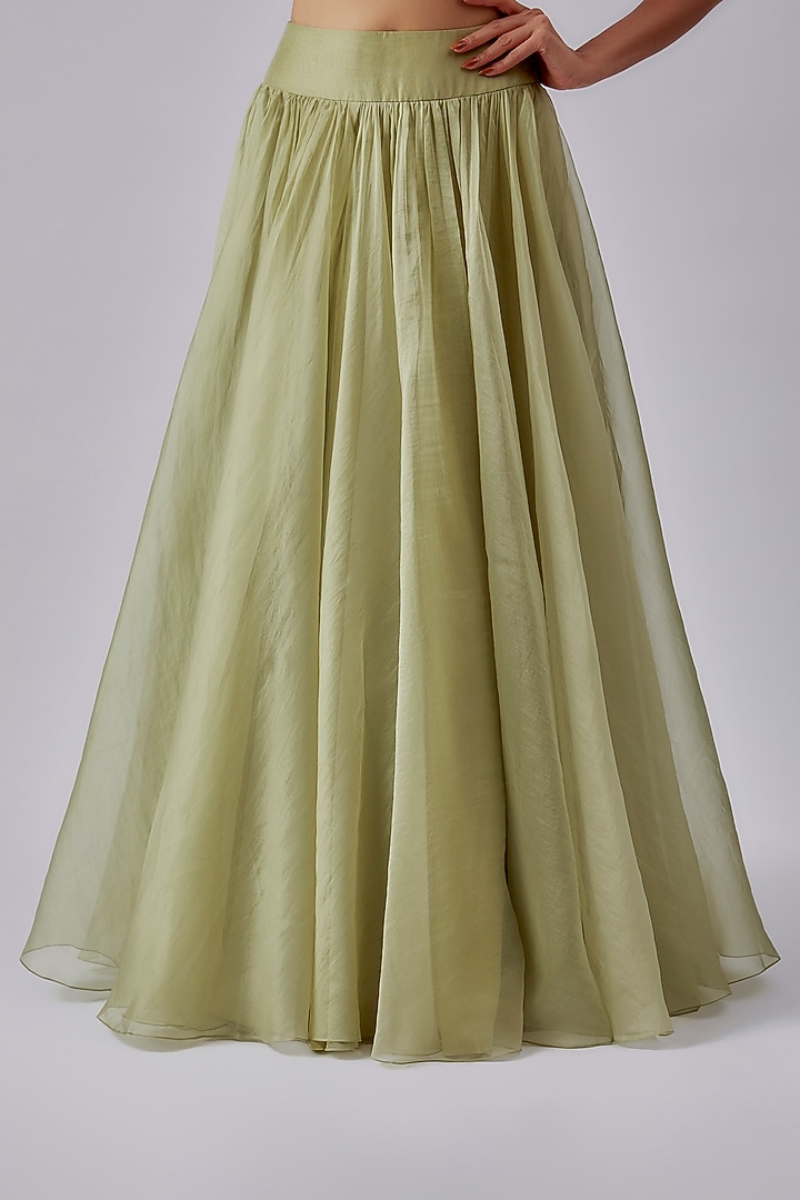 Mint Green Organza Jacket Wedding Lehenga Set by Ridhi Mehra at Pernia's Pop Up Shop