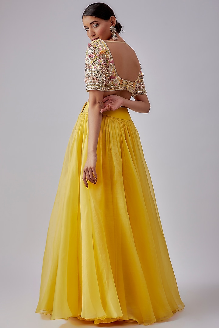 Yellow Organza Wedding Lehenga Set by Ridhi Mehra at Pernia's Pop Up Shop