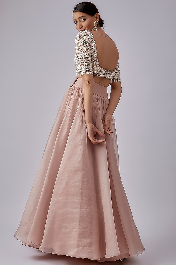Blush Pink Organza Jacket Wedding Lehenga Set by Ridhi Mehra at Pernia's Pop Up Shop