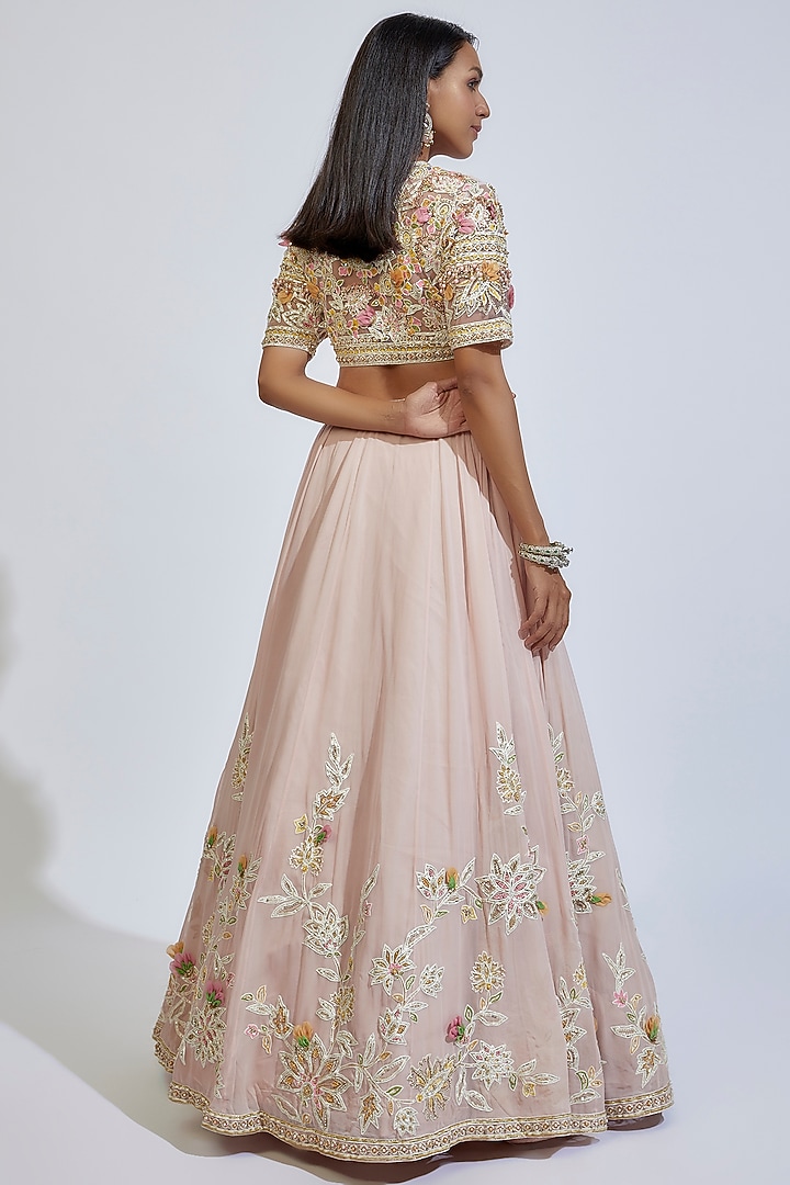Dusty Pink Organza & Net Embroidered Bridal Lehenga Set by Ridhi Mehra at Pernia's Pop Up Shop