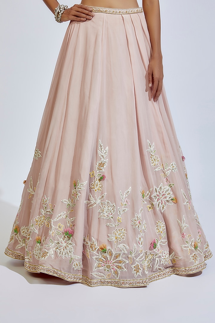 Dusty Pink Organza & Net Embroidered Bridal Lehenga Set by Ridhi Mehra at Pernia's Pop Up Shop