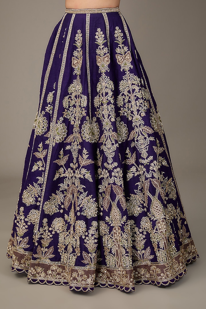 Purple Raw Silk Tree-Motif Embroidered Bridal Lehenga Set by Ridhi Mehra at Pernia's Pop Up Shop