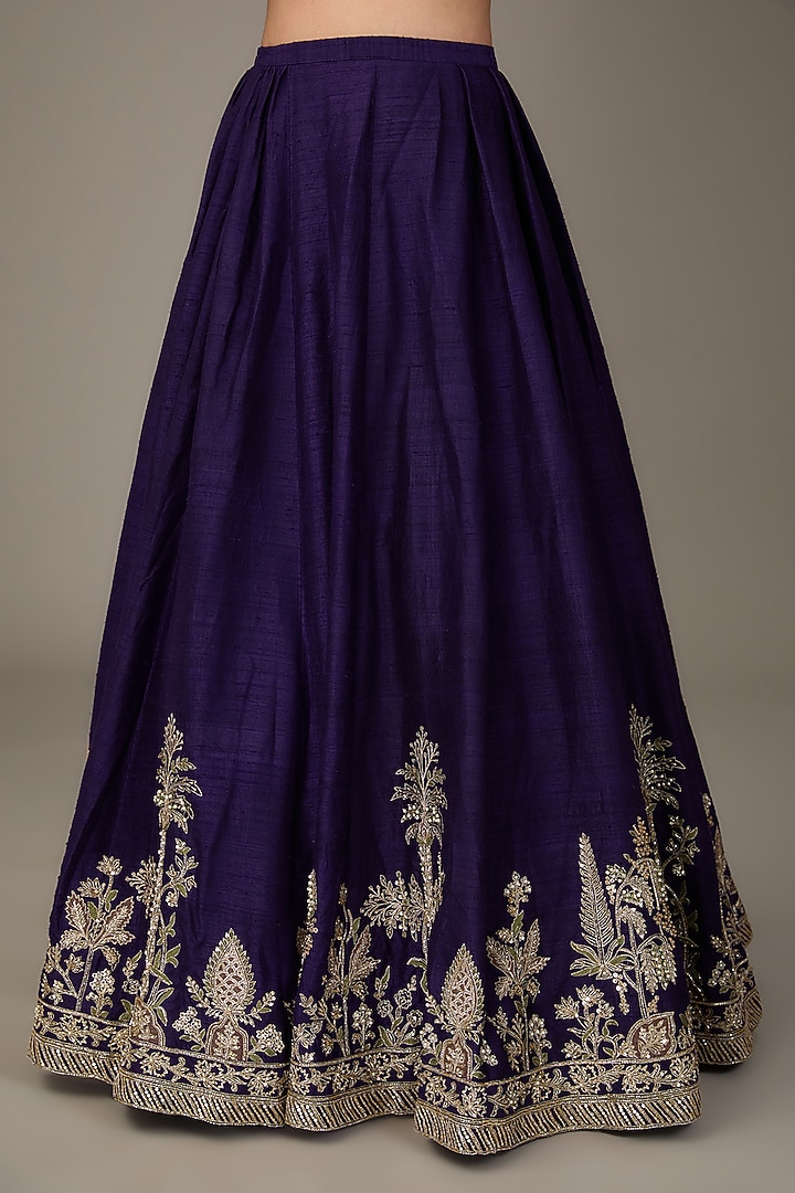Purple Raw Silk Tree-Motif Embroidered Bridal Lehenga Set by Ridhi Mehra at Pernia's Pop Up Shop