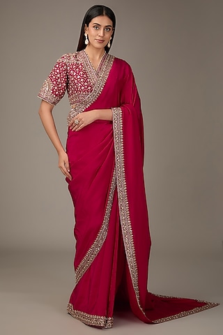 Red Silk Saree Set by Ridhi Mehra