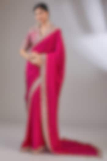 Deep Fuchsia Silk Saree Set by Ridhi Mehra at Pernia's Pop Up Shop