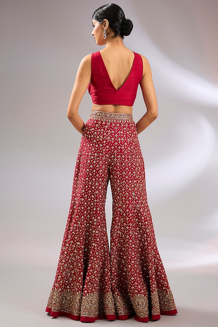 Red Raw Silk Motif Embroidered Jacket Set by Ridhi Mehra at Pernia's Pop Up Shop