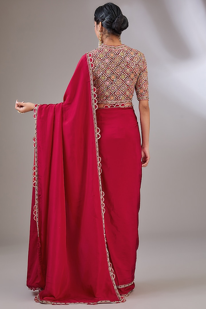 Red Silk Reception Saree Set by Ridhi Mehra at Pernia's Pop Up Shop