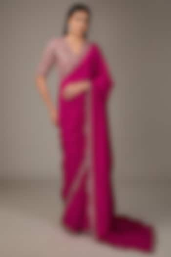 Deep Fuchsia Silk Saree Set by Ridhi Mehra at Pernia's Pop Up Shop