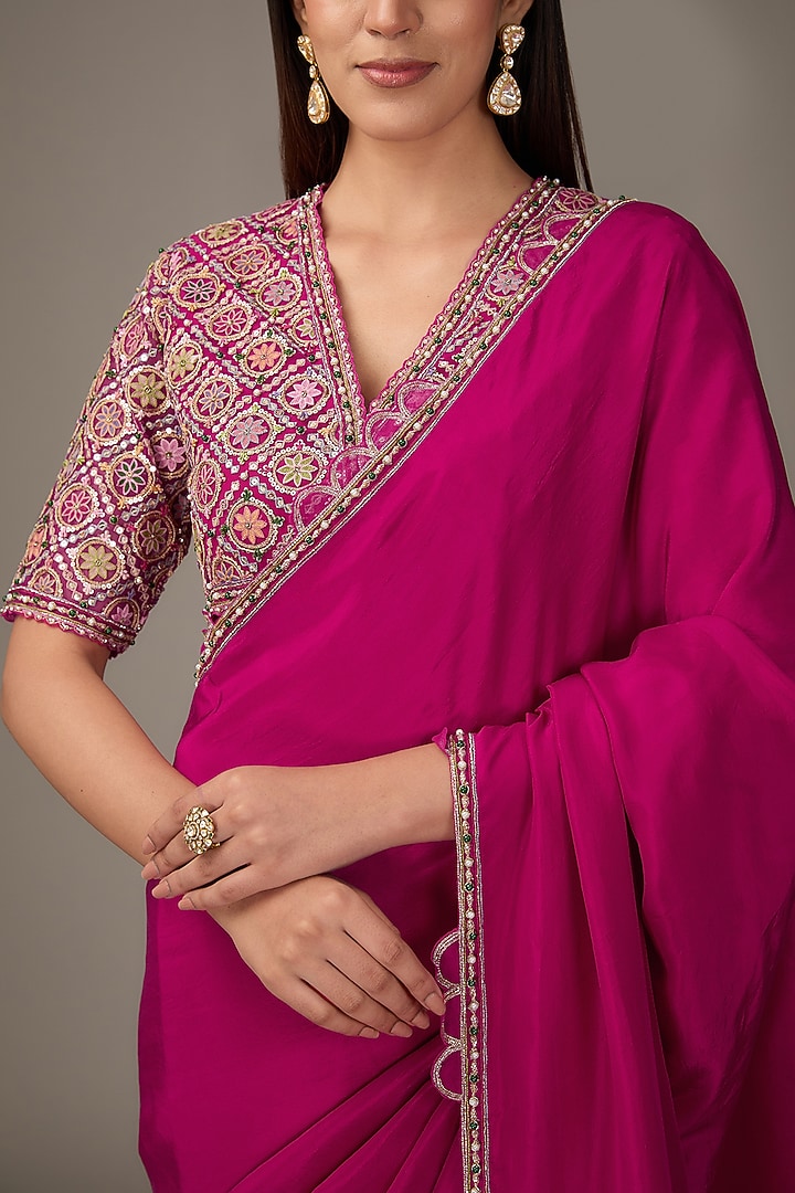 Deep Fuchsia Silk Reception Saree Set by Ridhi Mehra at Pernia's Pop Up Shop