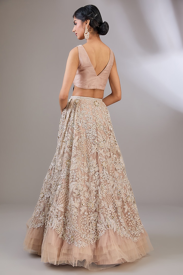 Champagne Net Embroidered Jacket Bridal Lehenga Set by Ridhi Mehra at Pernia's Pop Up Shop