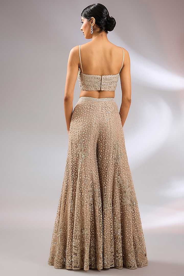 Champagne Net Floral Embroidered Jacket Set by Ridhi Mehra at Pernia's Pop Up Shop