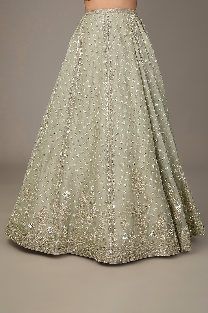 Silver Green Organza Tree-Motif Embroidered Bridal Lehenga Set by Ridhi Mehra at Pernia's Pop Up Shop