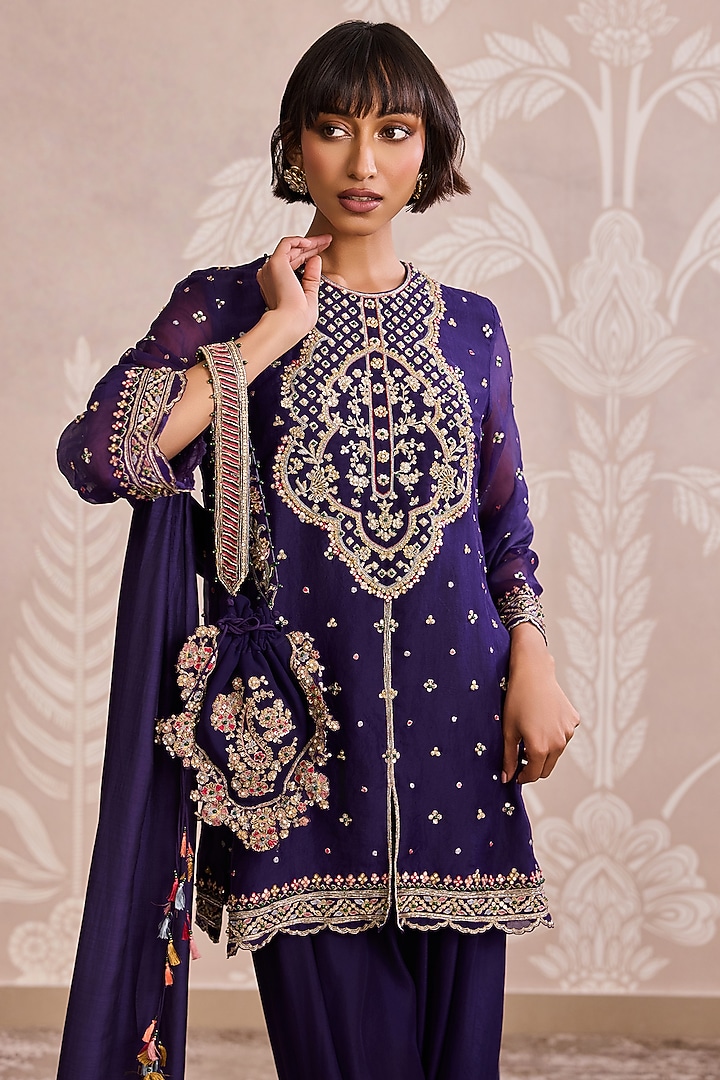 Purple Organza Embroidered Kurta Set by Ridhi Mehra at Pernia's Pop Up Shop