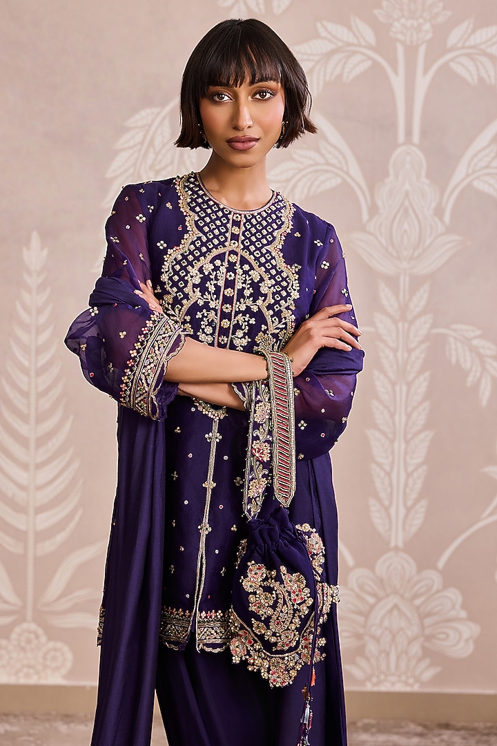 Purple Organza Embroidered Kurta Set by Ridhi Mehra at Pernia's Pop Up Shop