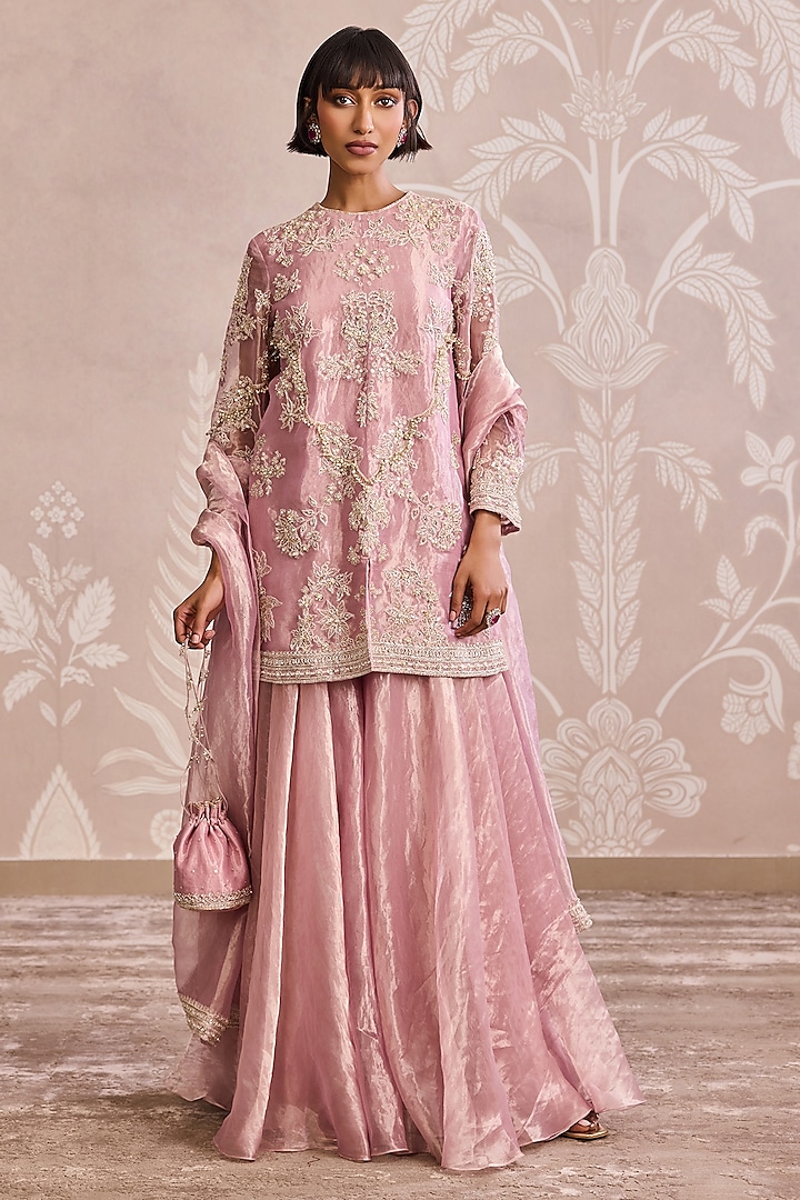 Lilac Gold Tissue Embroidered Bridal Sharara Set by Ridhi Mehra at Pernia's Pop Up Shop