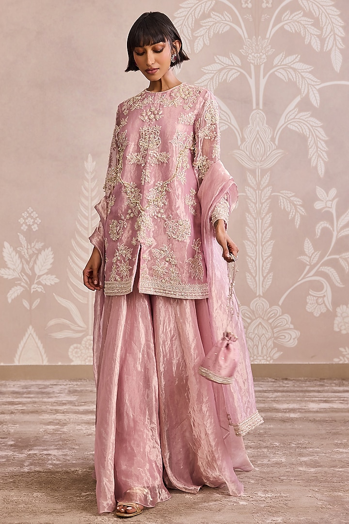 Lilac Gold Tissue Embroidered Bridal Sharara Set by Ridhi Mehra at Pernia's Pop Up Shop