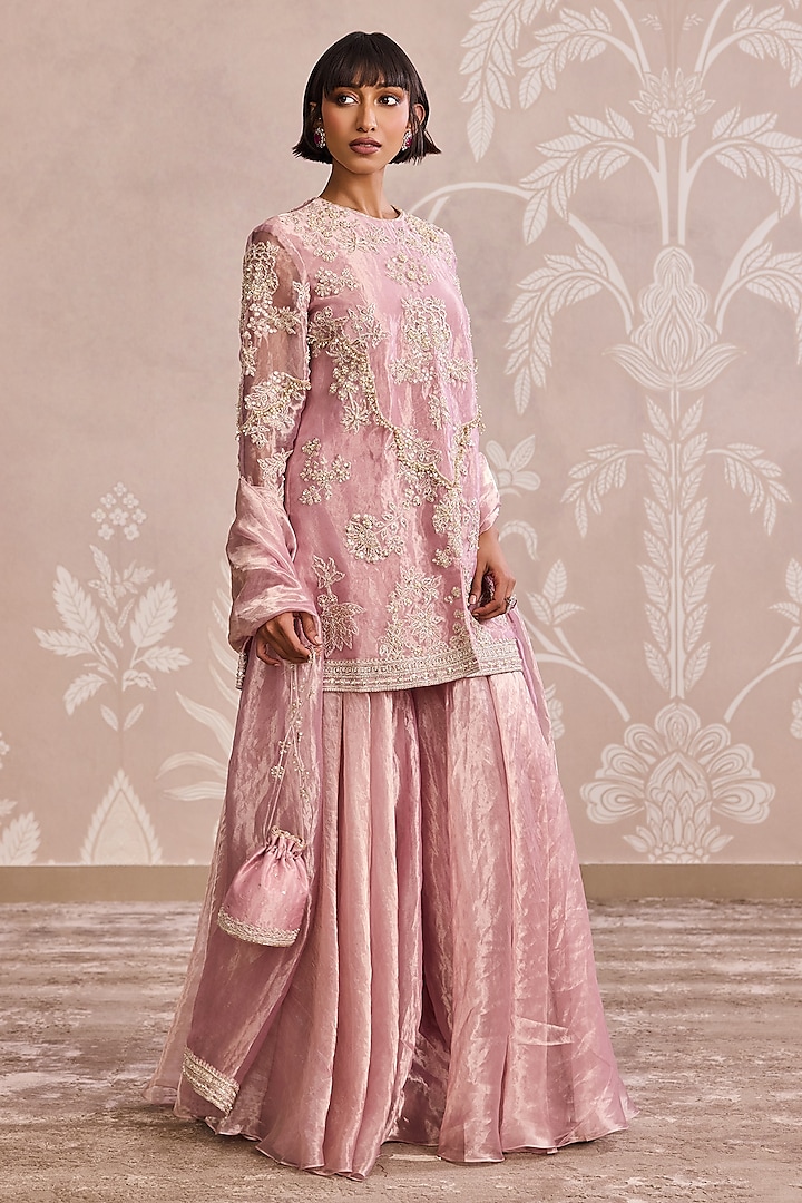 Lilac Gold Tissue Embroidered Bridal Sharara Set by Ridhi Mehra at Pernia's Pop Up Shop