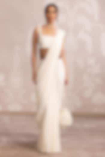 Ivory Fine Silk Embroidered Wedding Saree Set by Ridhi Mehra at Pernia's Pop Up Shop