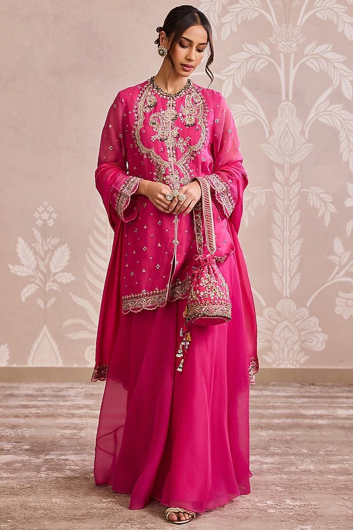 Fuchsia Organza Bridal Sharara Set by Ridhi Mehra at Pernia's Pop Up Shop