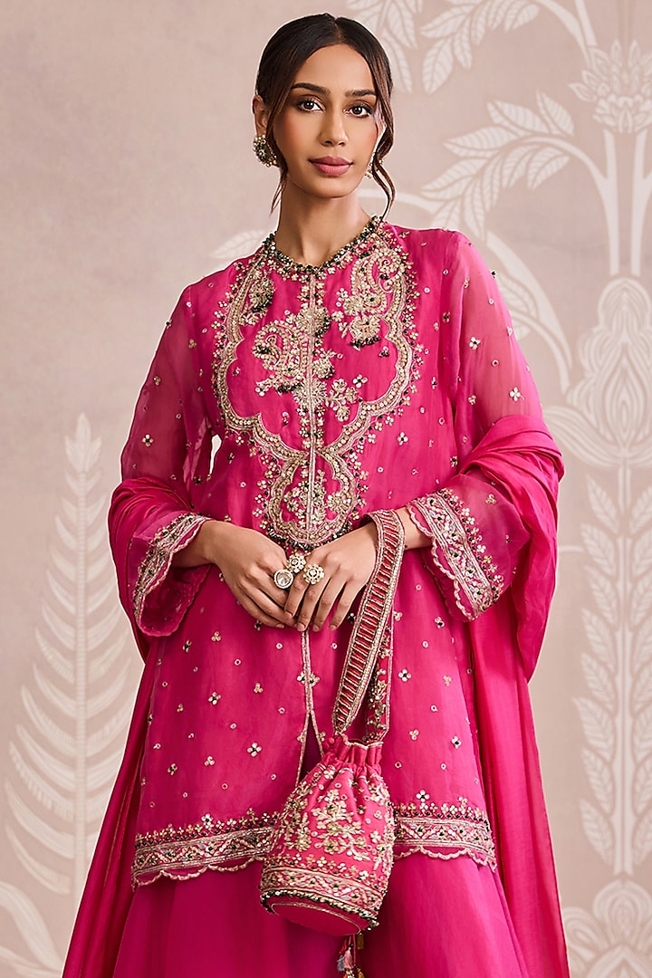 Fuchsia Organza Bridal Sharara Set by Ridhi Mehra at Pernia's Pop Up Shop