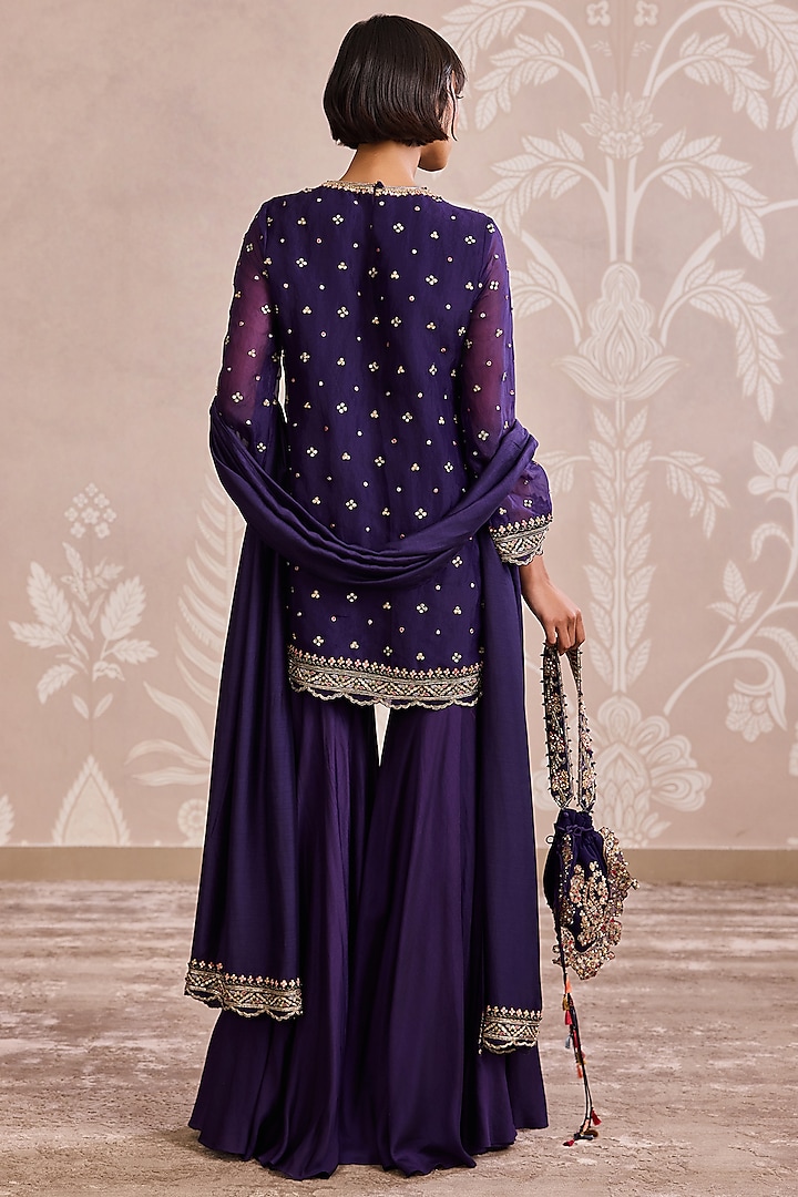 Purple Fine Silk Gharara Set by Ridhi Mehra at Pernia's Pop Up Shop