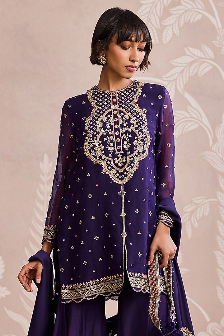 Purple Fine Silk Gharara Set by Ridhi Mehra at Pernia's Pop Up Shop