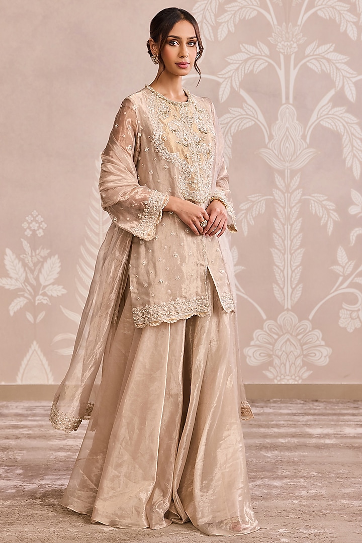 Water-Gold Tissue Bridal Sharara Set by Ridhi Mehra at Pernia's Pop Up Shop