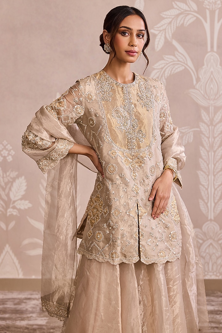 Water-Gold Tissue Bridal Sharara Set by Ridhi Mehra at Pernia's Pop Up Shop