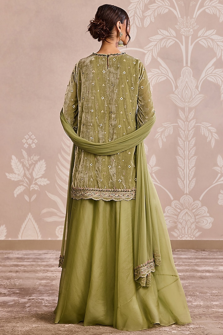 Olive Green Organza Bridal Sharara Set by Ridhi Mehra at Pernia's Pop Up Shop
