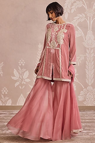 Onion Pink Organza Gharara Set by Ridhi Mehra