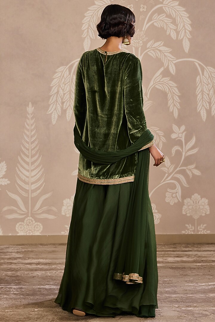 Military Green Organza Placement Embroidered Bridal Sharara Set by Ridhi Mehra at Pernia's Pop Up Shop