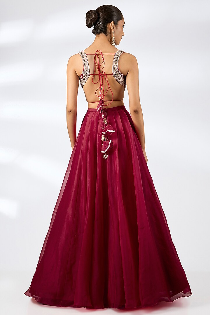 Red Organza Wedding Lehenga Set by Ridhi Mehra at Pernia's Pop Up Shop