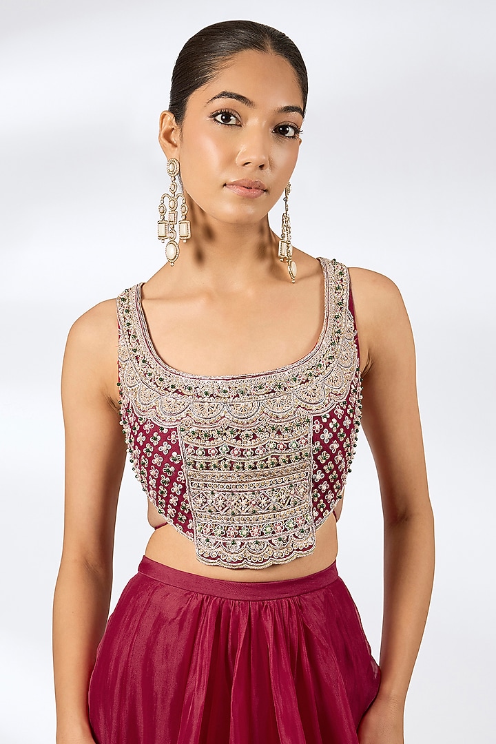 Red Organza Wedding Lehenga Set by Ridhi Mehra at Pernia's Pop Up Shop