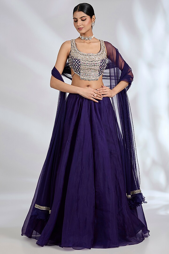 Purple Organza Wedding Lehenga Set by Ridhi Mehra at Pernia's Pop Up Shop