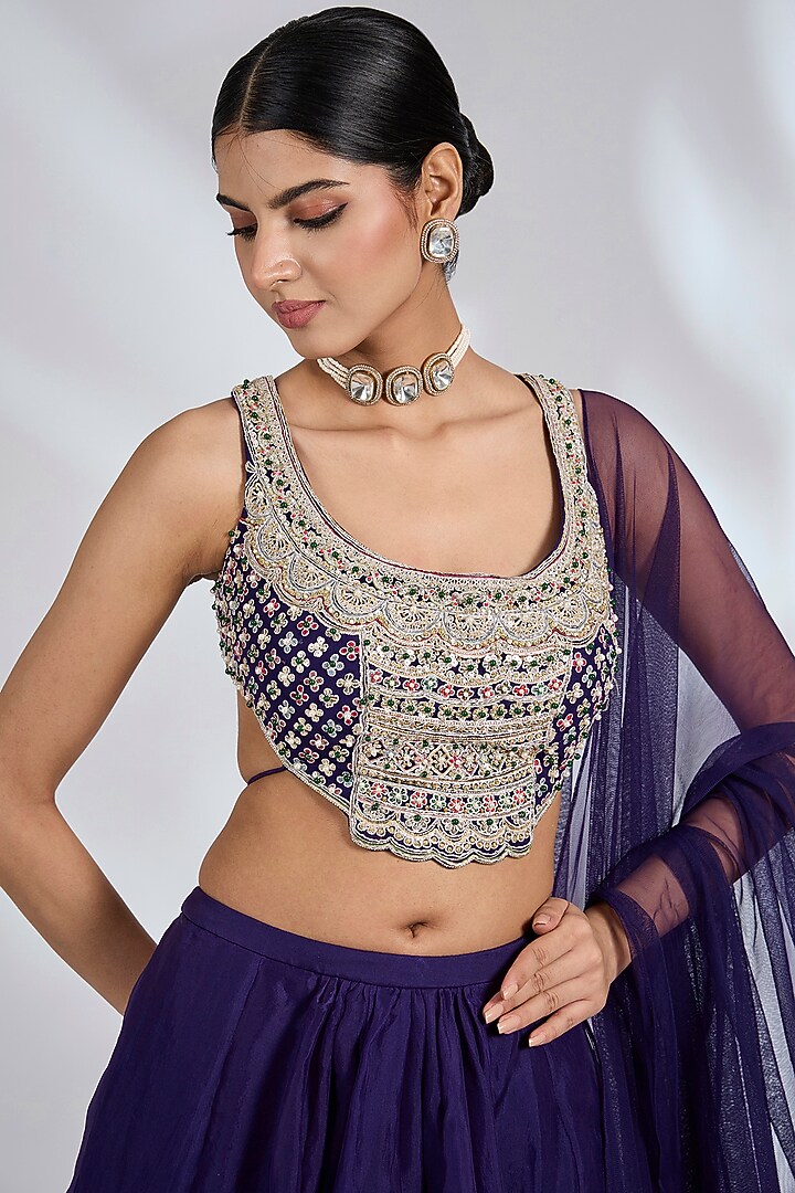 Purple Organza Wedding Lehenga Set by Ridhi Mehra at Pernia's Pop Up Shop