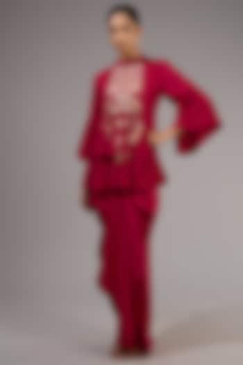 Red Habutai Silk Draped Skirt Set by Ridhi Mehra at Pernia's Pop Up Shop
