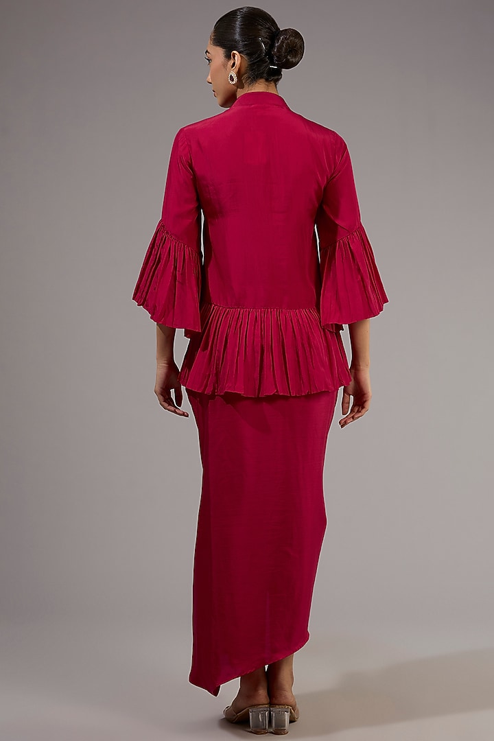 Red Habutai Silk Draped Skirt Set by Ridhi Mehra at Pernia's Pop Up Shop