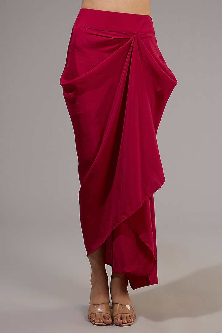 Red Habutai Silk Draped Skirt Set by Ridhi Mehra at Pernia's Pop Up Shop