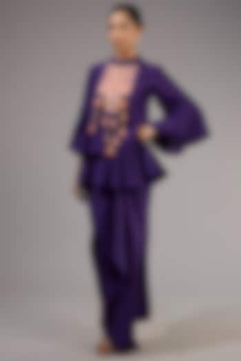 Purple Habutai Silk Draped Skirt Set by Ridhi Mehra at Pernia's Pop Up Shop