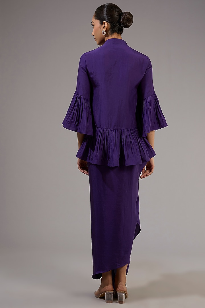 Purple Habutai Silk Draped Skirt Set by Ridhi Mehra at Pernia's Pop Up Shop