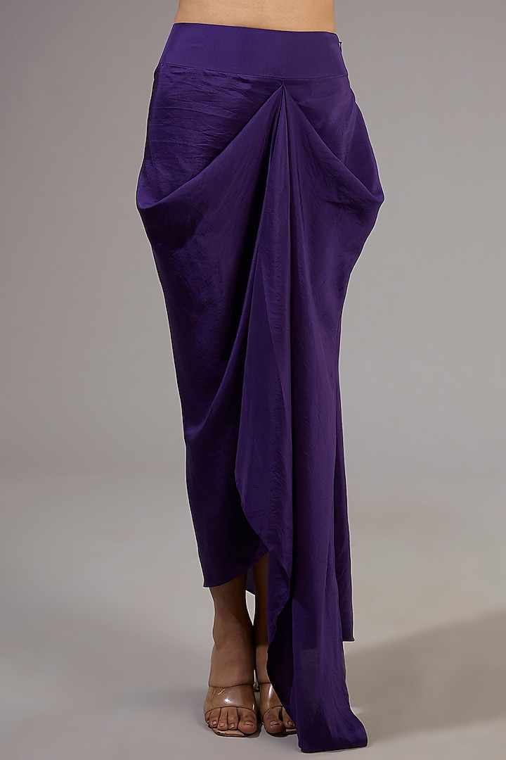 Purple Habutai Silk Draped Skirt Set by Ridhi Mehra at Pernia's Pop Up Shop